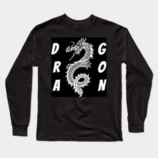 Majestic Dragon in White Lines" Long Sleeve T-Shirt